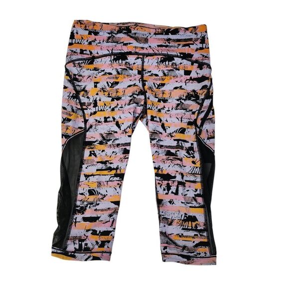 Lululemon Leggings Womens 6 Sun Runner 17" Inversion Black Stripe Mesh Crop - Picture 1 of 10